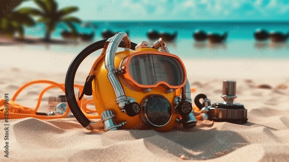 Modern diving equipment on the beach Modern diving equipment on the beach