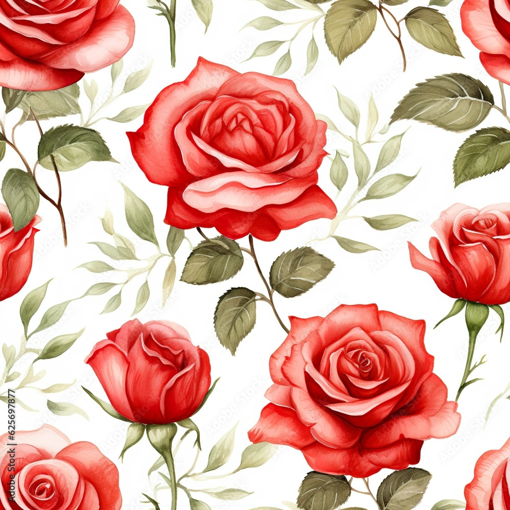Fototapeta premium Romantic Watercolor Roses in a Seamless Pattern Design