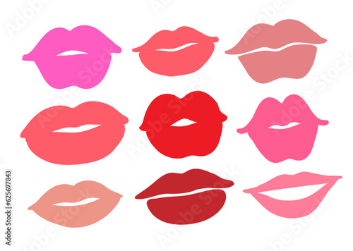 Vector illustration set pink and red lips isolated doodles
