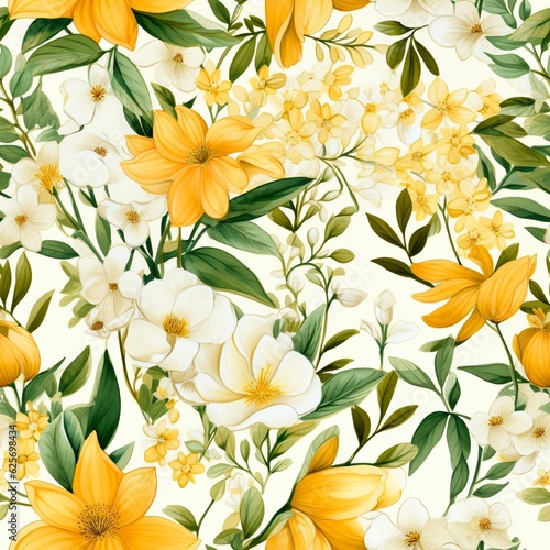 Cheerful Yellow Flowers Watercolor in a Seamless Pattern Design © ColorVerse
