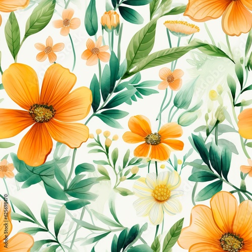 Cheerful Yellow Flowers Watercolor in a Seamless Pattern Design