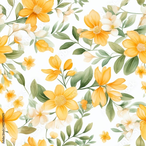 Cheerful Yellow Flowers Watercolor in a Seamless Pattern Design © ColorVerse