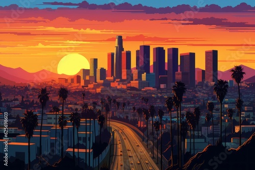 Vibrant pop art cityscape of Los Angeles, Generative AI