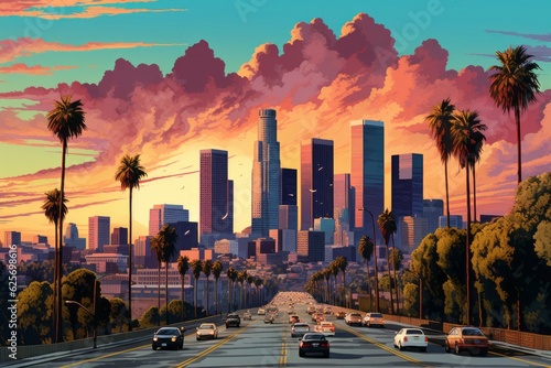 Vibrant pop art cityscape of Los Angeles, Generative AI photo