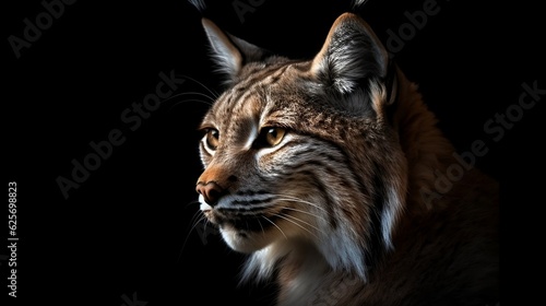 Portrait of a lynx on the black background. Generative AI