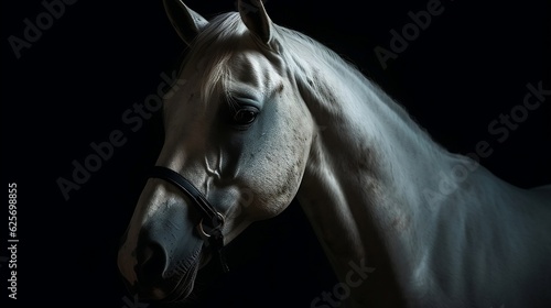 Portrait of the horse on the black background. Generative AI
