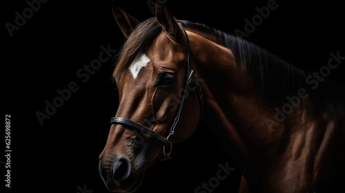Portrait of the horse on the black background. Generative AI © Kateryna Kordubailo