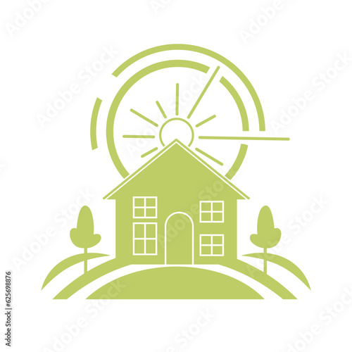 Wallpaper Mural Vector illustration icon of residential house with solar panels on the roof sun nature. Renewable energy sustainable living environment concept Torontodigital.ca