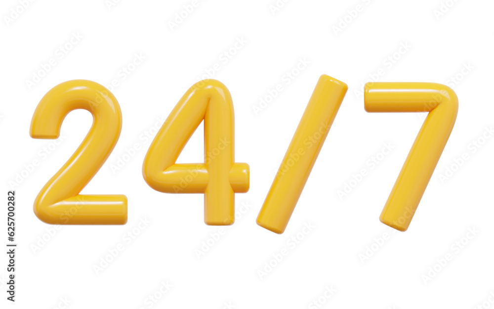 3d yellow 24 hours a day and 7 days a week icon. Concept of tech supporting. Cartoon style. Stock vector illustration on isolated background. 3d yellow 24 hours a day and 7 days a week icon. Concept of tech supporting. Cartoon style. Stock vector illustration on isolated background.