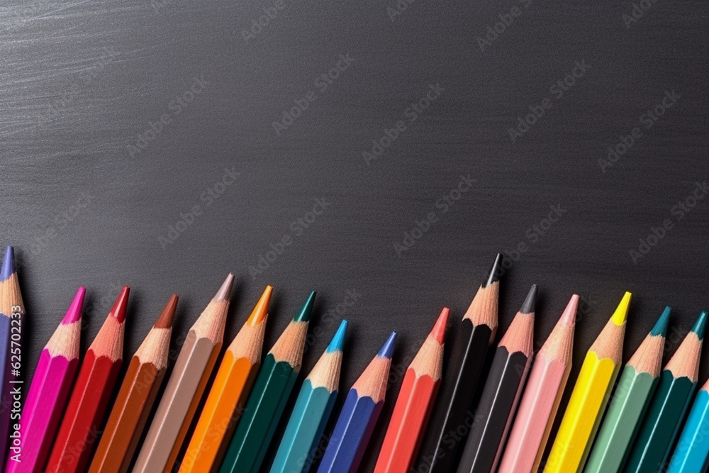 colored pencils on a chalkboard, generative ai