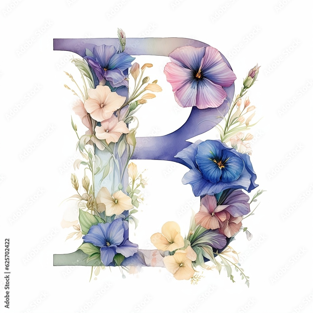 Floral letter B, generative Ai