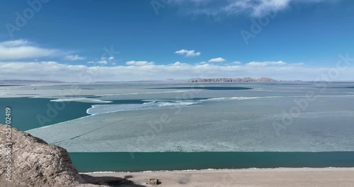 Aerial footage of beautiful lake in Tibet,China