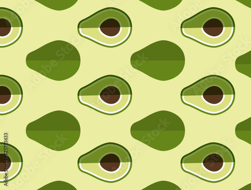 Fresh half avocado seamless pattern in cartoon style.