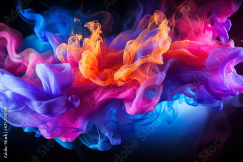 Multicolored abstract smoke with fire on black background  AI Generated