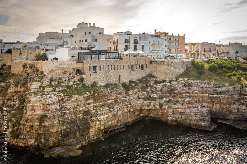 lama monachile, polignano a mare, puglia, italy, beach, sunset, vacation, caves, grottos