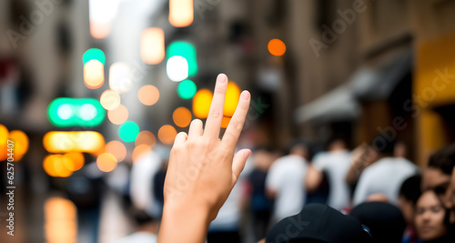 Wortmeldung - Mensch meldet sich bei Abstimmung / handzeichen generative ki photo