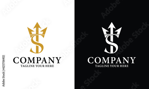 Letter TS Trident King logo design vector on a black and white background.