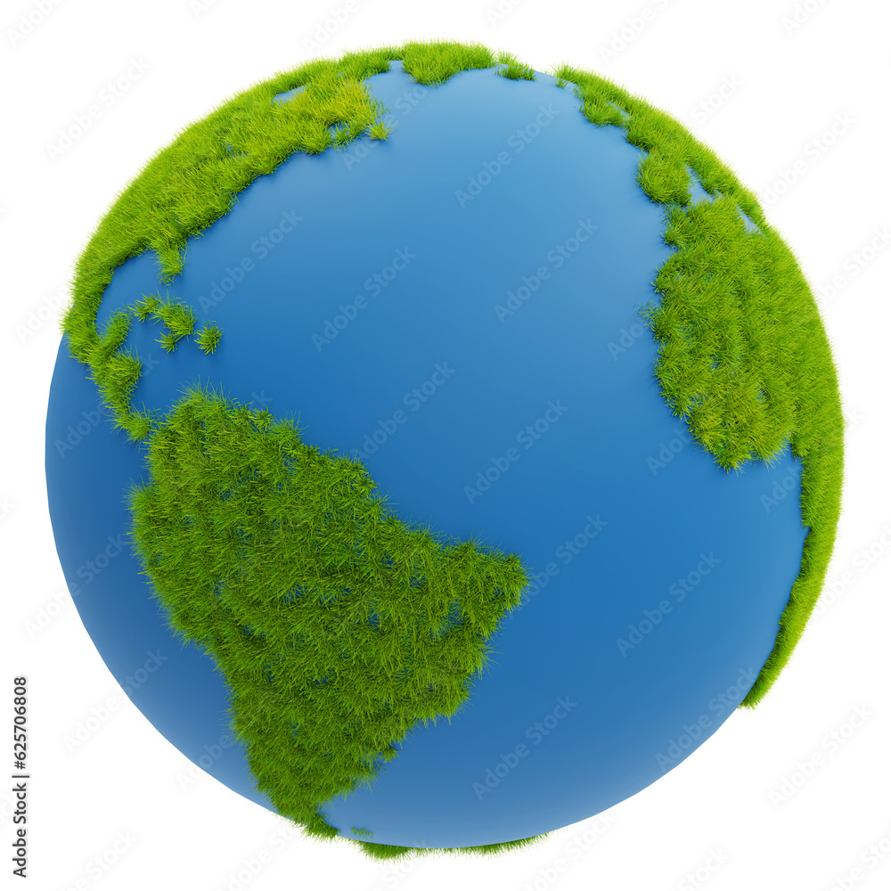 Earth object covered with green grass, 3d rendering