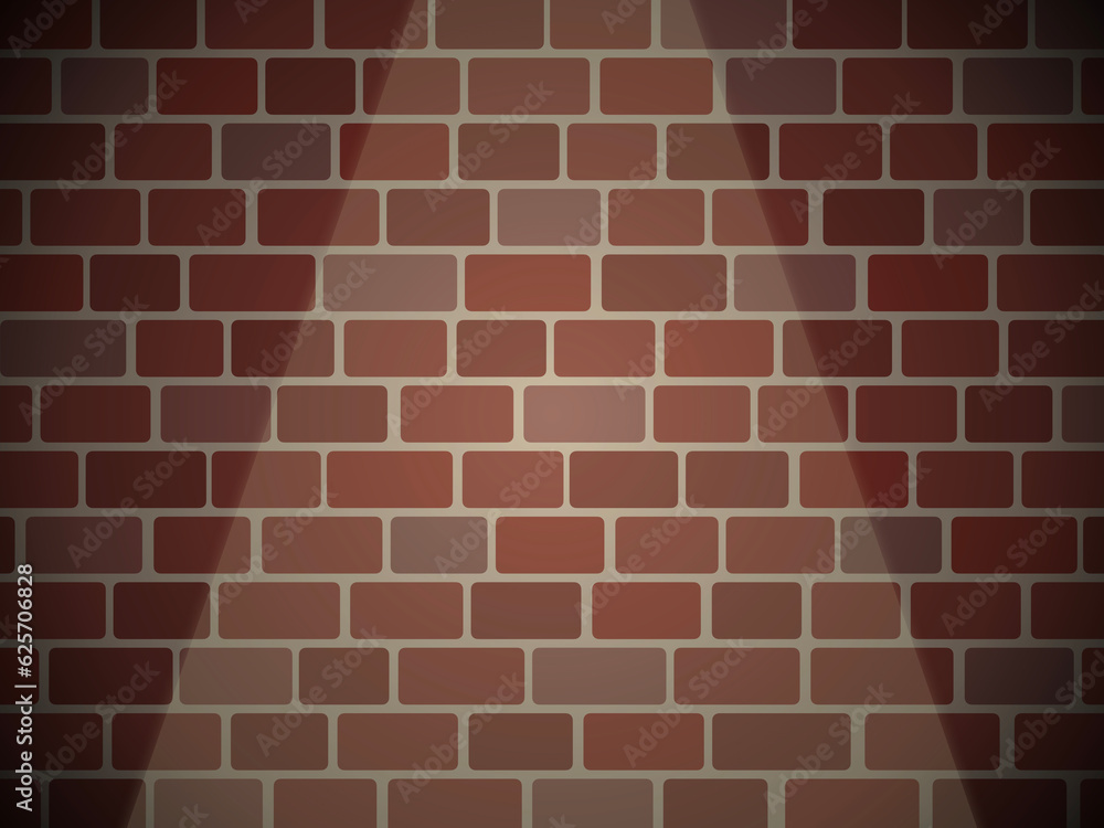 Fototapeta premium 下向きライトランダムレンガ壁背景：赤
