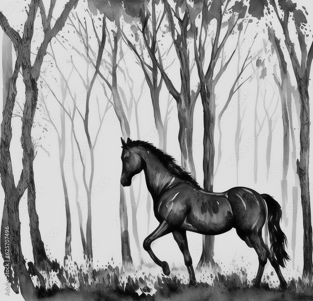 Drawing of Horse in the forest | Ai Generated