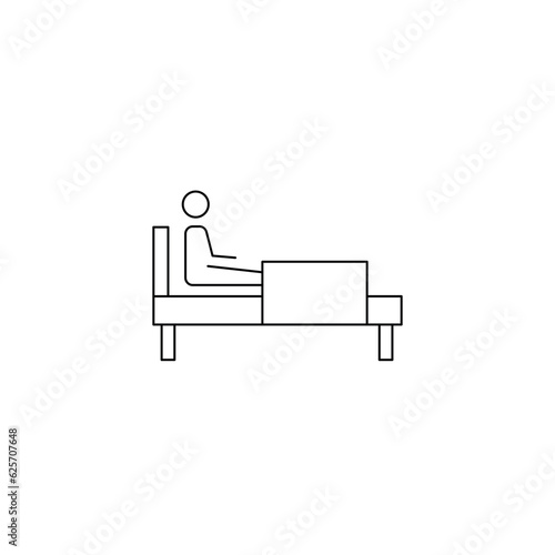 Patient lying on the bed line icon. Vector illustration 
