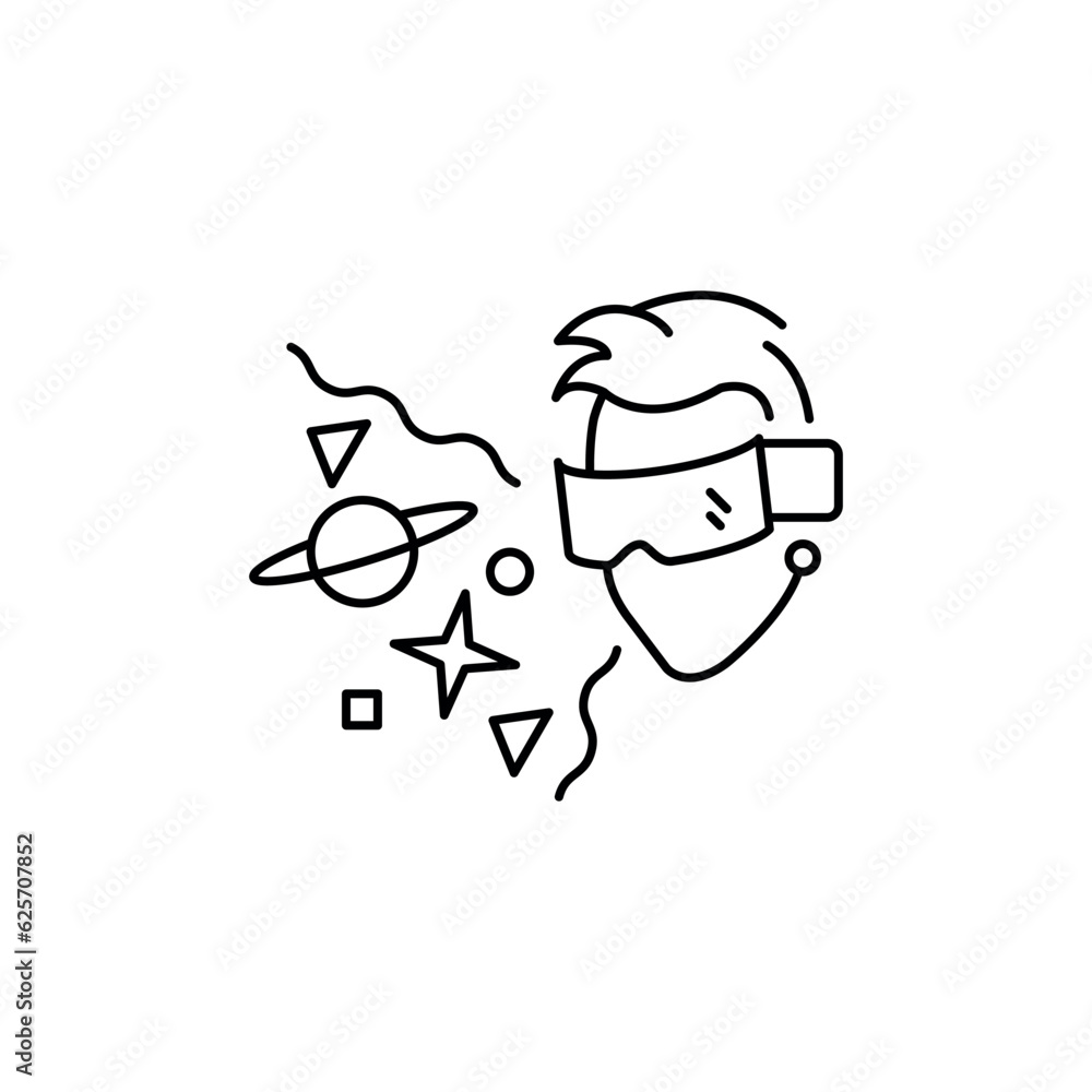 Obraz premium Profile picture man using virtual reality line icon. Vector illustration