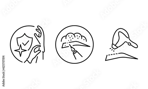 Permanent makeup line icons set. Powder brows and lips icon. Pigmentation. Microblading , tattoo machine , tattoo removal icon. Permanent makeup laser removal line icon. Vector illustration