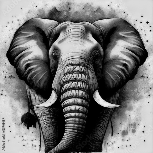 Elephant ink painting splash art | Ai Generated