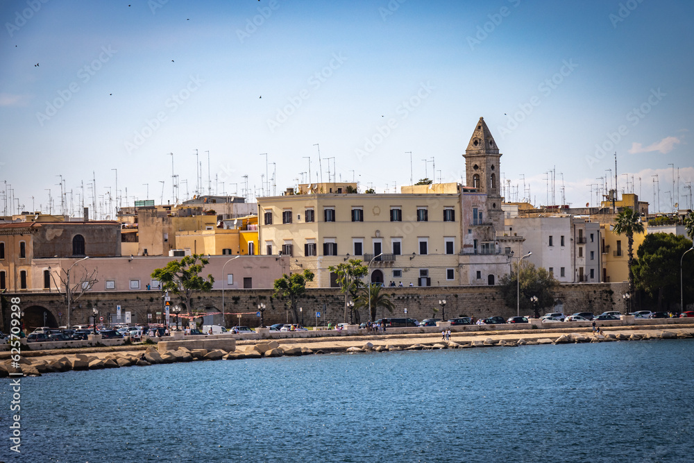harbour of bari, puglia, boats, palm trees, seaside, italy, europe