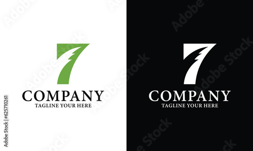 Creative Illustration luxury sign number 7 with leaf logo on a black and white background.