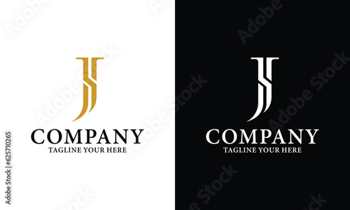 SJ or J S logo letter isolated on white and black background.