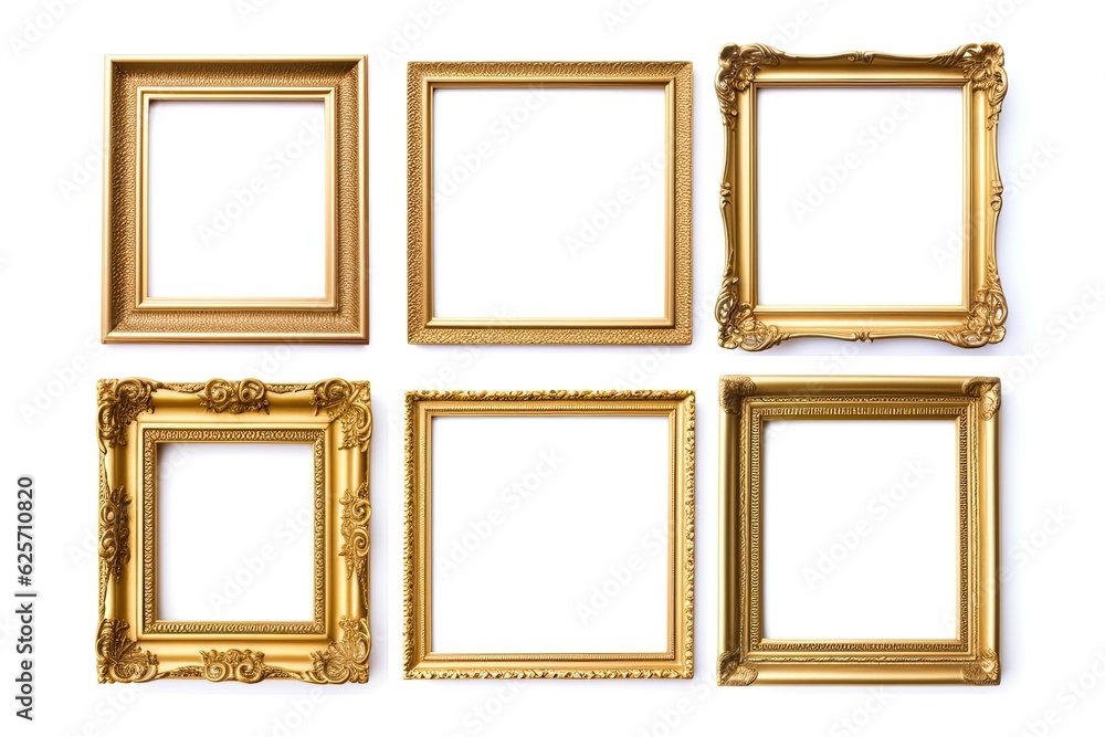 empty golden frame against a white background. empty golden frame against a white background.