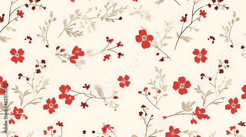 Vintage floral background. Seamless pattern for design and fashion prints. Floral pattern with small pink and red flowers on a light background. AI generation