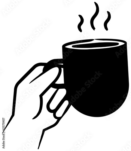 Hand holding a dark coffee cup