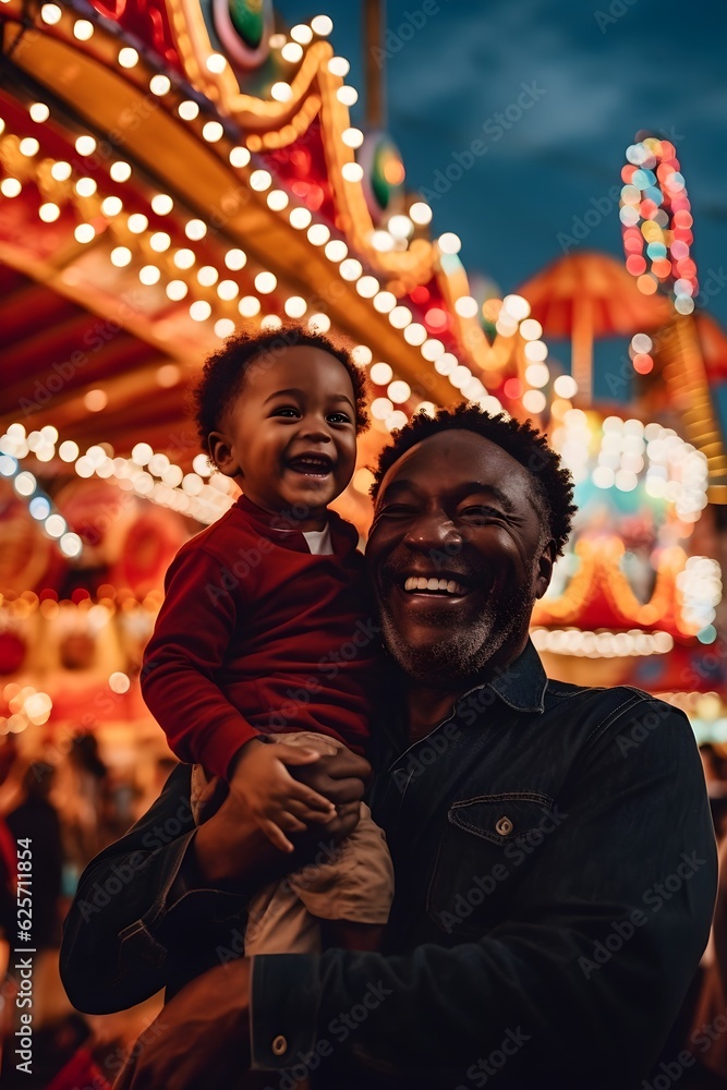 Father Carrying Son At A Circus Carnival Father Carrying Son At A Circus Carnival