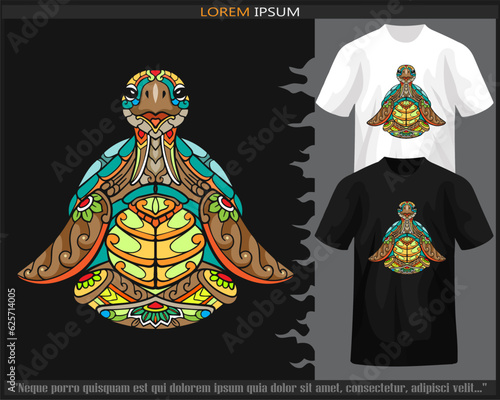 Colorful Sea turtle mandala arts isolated on black and white t shirt.