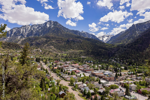 Sunny high angle view of the Ouray town photo