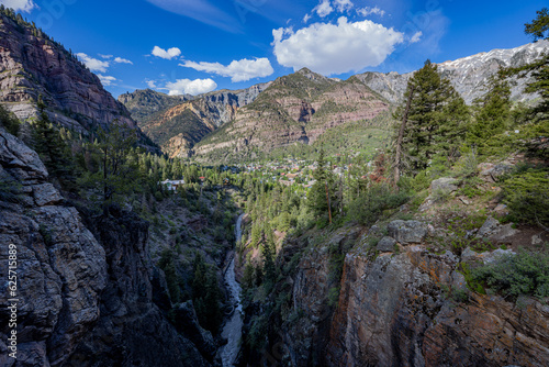 Sunny view of creek landscape around Ouray