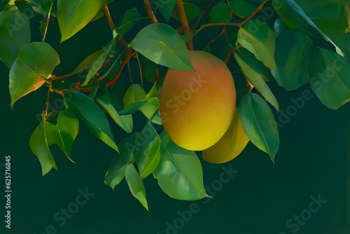 Nature s Tropical Jungle Bounty  Captivating Illustration of Ripe Yellow Mangoes Hanging from a Tree Branch On The Jungle Plantations Generative Ai
