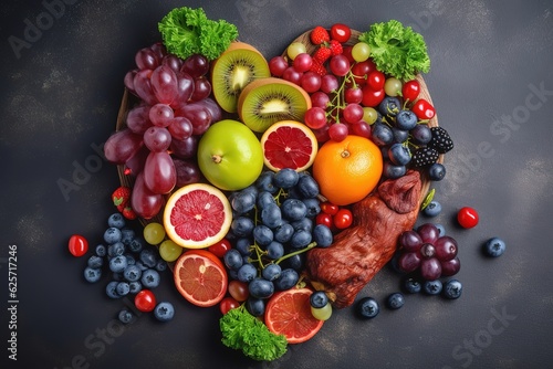 Best nutritious food for kidneys health. Concept of healthy eating containing natural vitamins Mixed fruits