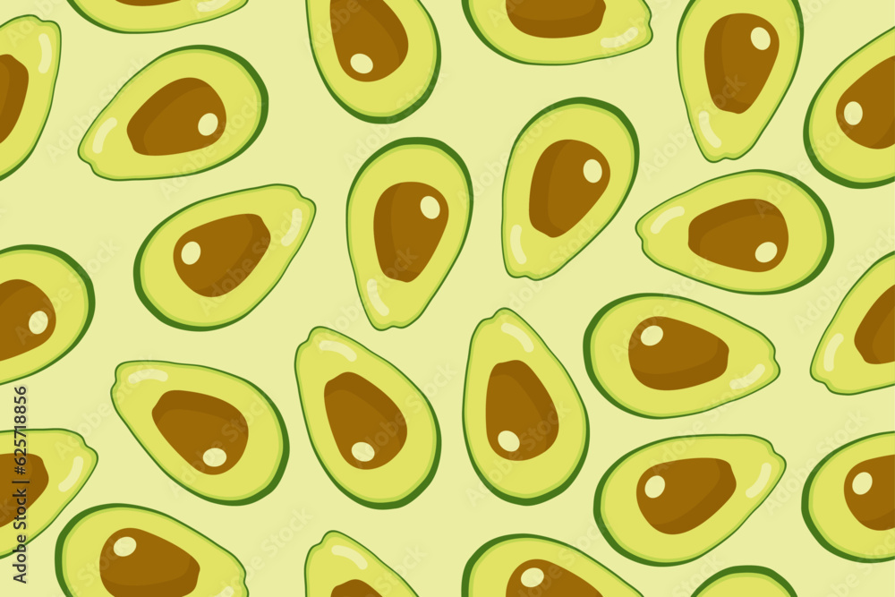 Fresh half avocado seamless pattern in cartoon style. Fresh half avocado seamless pattern in cartoon style.