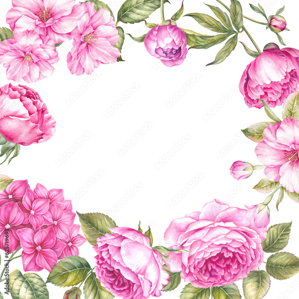 Watercolor floral frame. hand drawn elegant flower