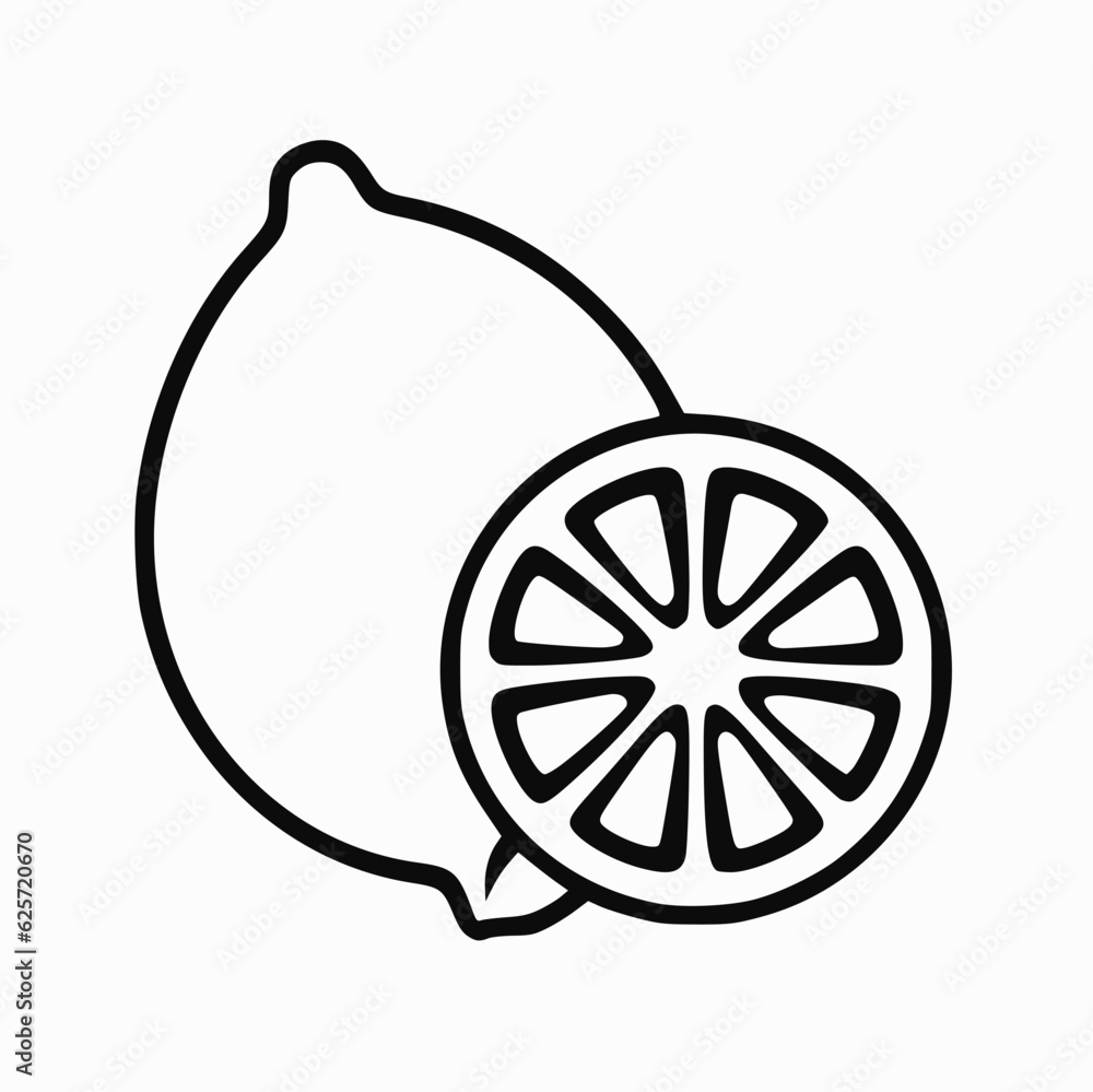 black illustration of a lemon on white