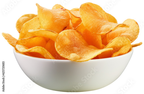Potato Chips in a Bowl. Isolated on Transparent Background
