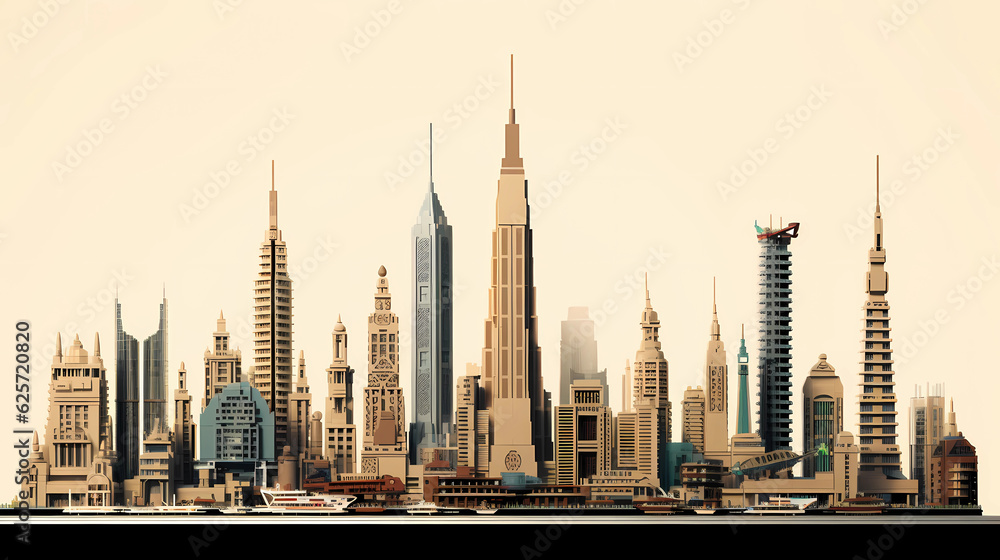 Obraz premium Discover a city adorned with iconic landmarks of modern architecture. The skyline is punctuated by architectural marvels that have become symbols of the city's identity. Each landmark stands as a test