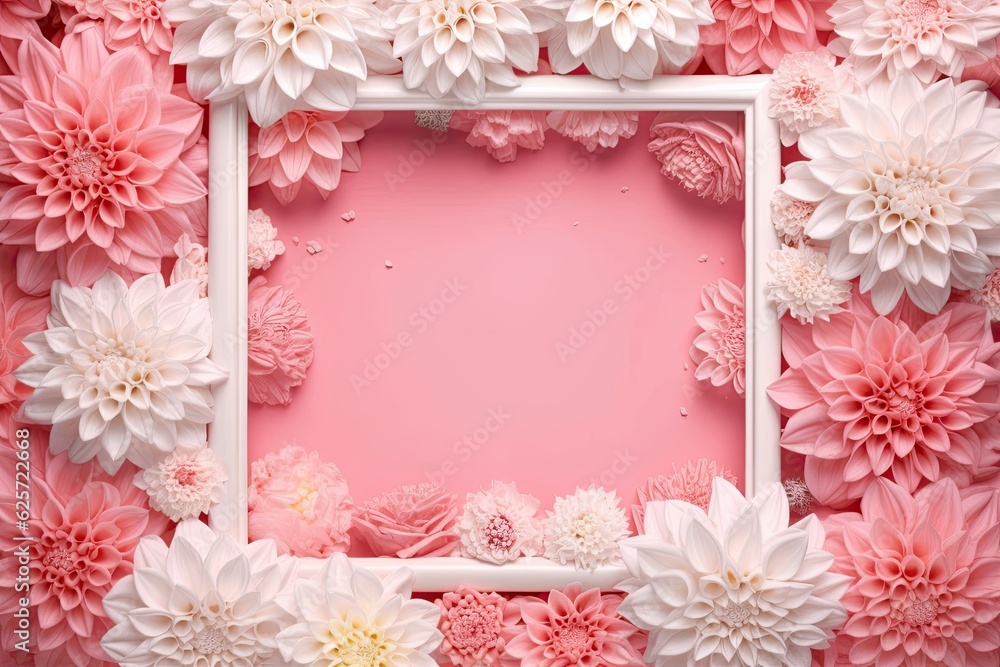 Mockup of a white blank frame with a bunch of chrysanthemums