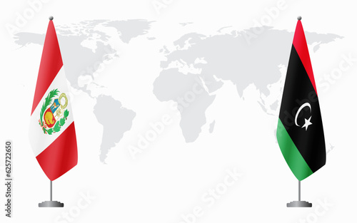 Peru and Libya flags for official meeting