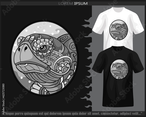 Monochrome sea turtle mandala arts isolated on black and white t shirt.