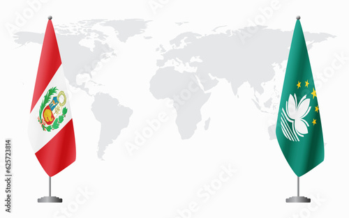 Peru and Macau flags for official meeting