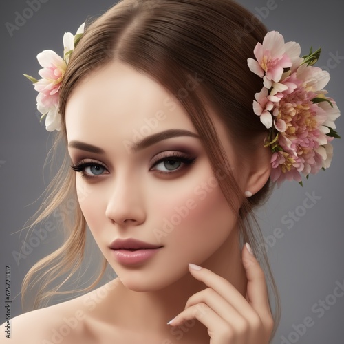 beautiful woman with flowers for advertising perfumes or cosmetics © whitecityrecords